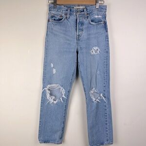 Levi's | Wedgie Straight High Rise Cropped Distressed Jeans | 25